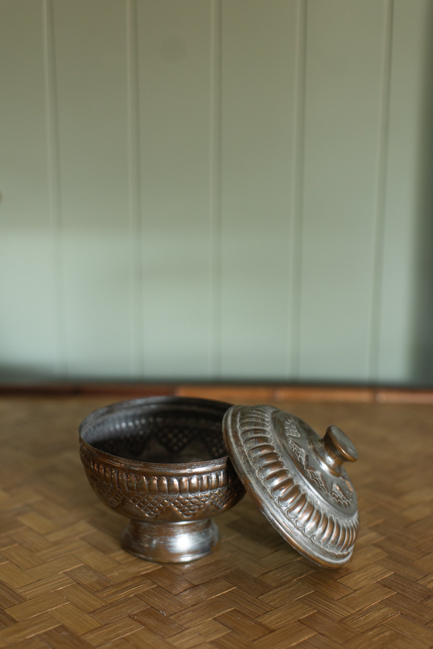 Antique Hand-Hammered Lidded Bowl