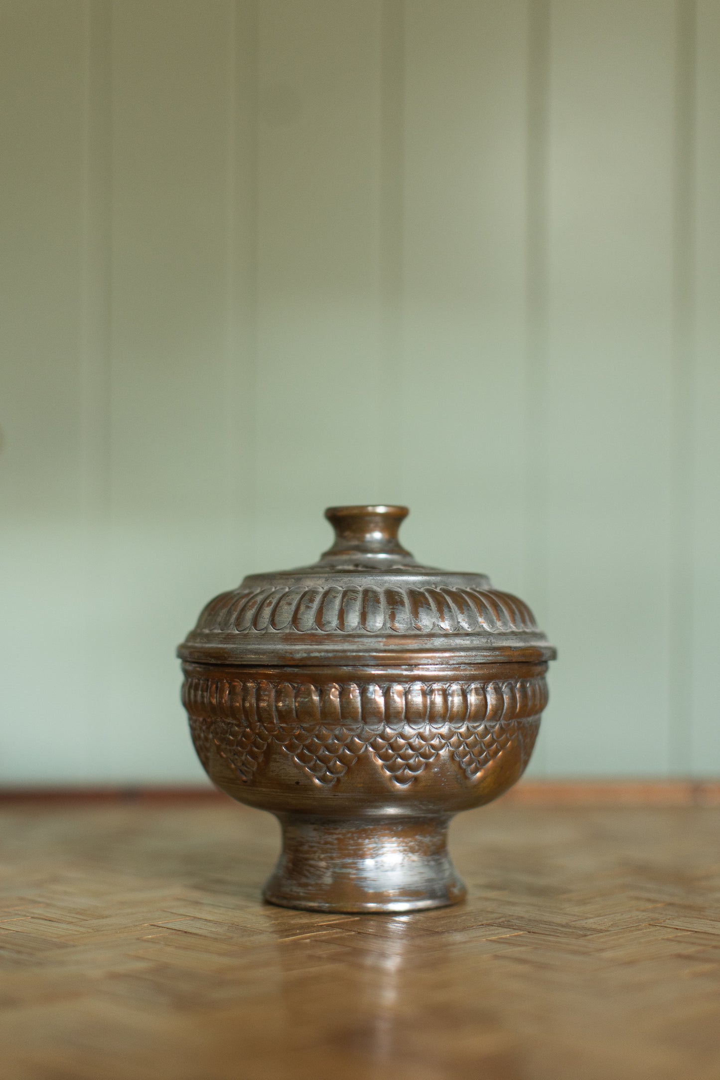 Antique Hand-Hammered Lidded Bowl
