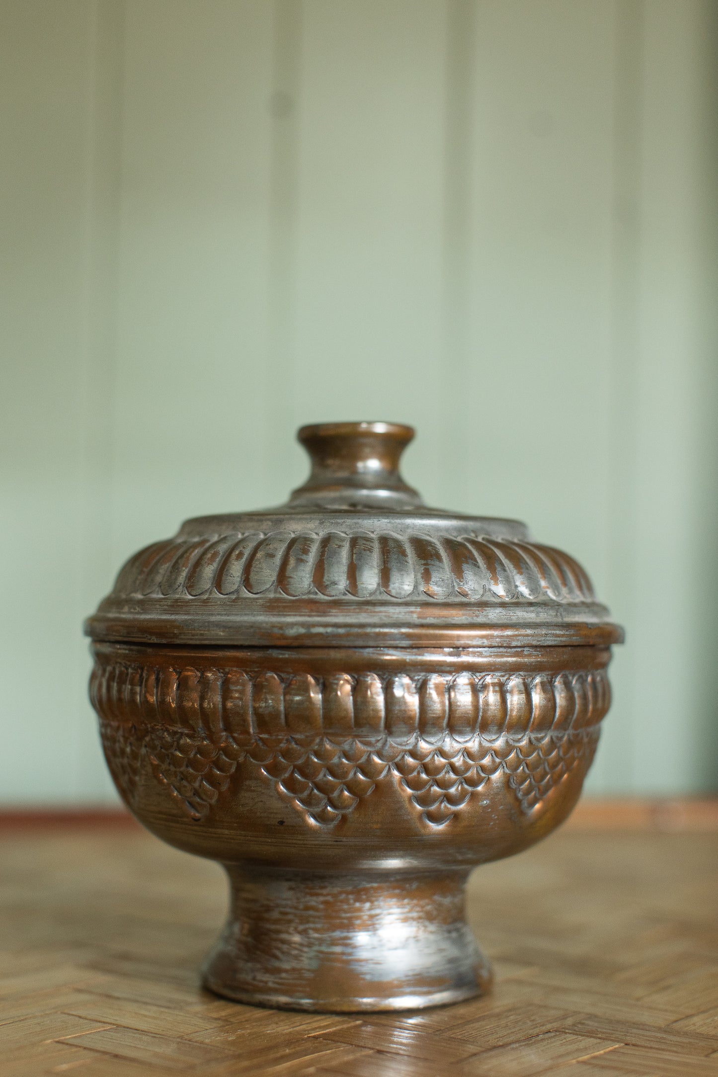 Antique Hand-Hammered Lidded Bowl