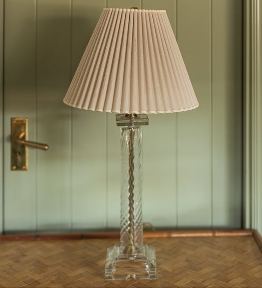 Vintage Cut Crystal Column Lamp with Pleated Shade