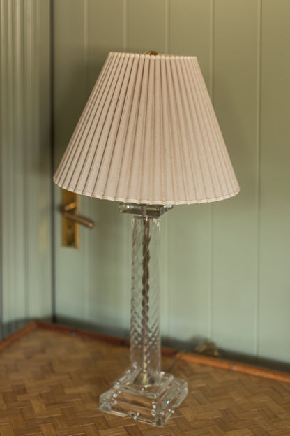 Vintage Cut Crystal Column Lamp with Pleated Shade