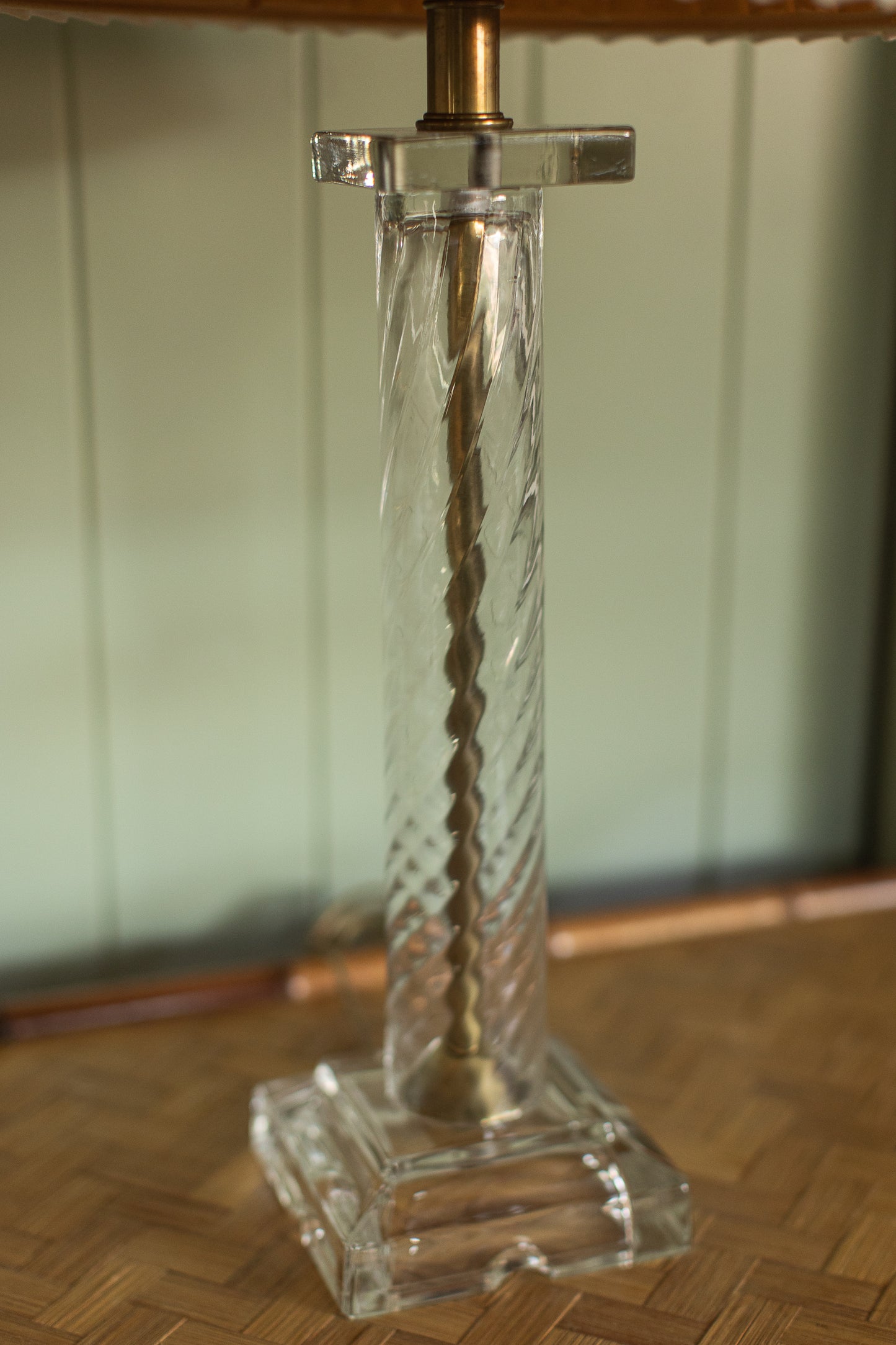 Vintage Cut Crystal Column Lamp with Pleated Shade
