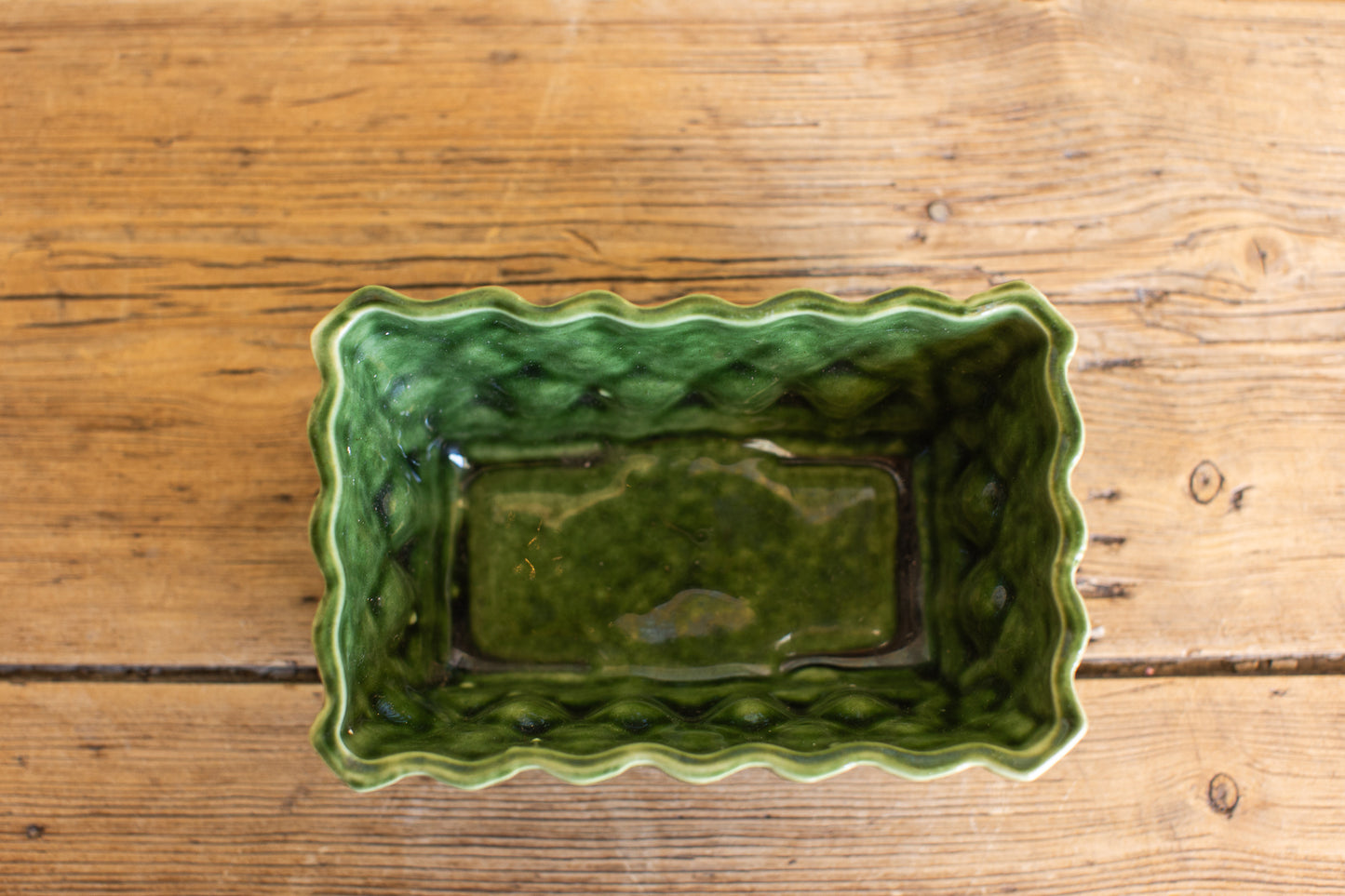 Vintage Green Glazed Basketweave Planter