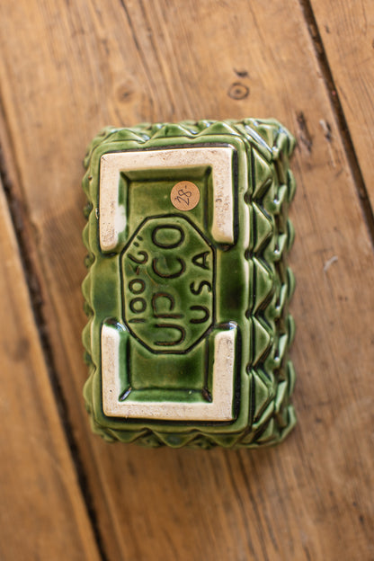 Vintage Green Glazed Basketweave Planter