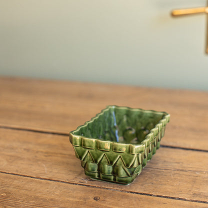 Vintage Green Glazed Basketweave Planter