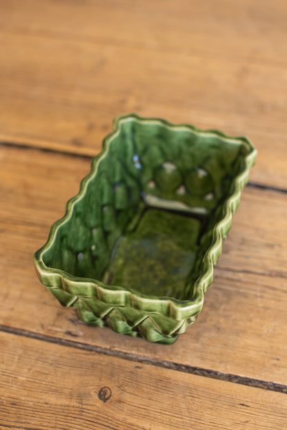 Vintage Green Glazed Basketweave Planter