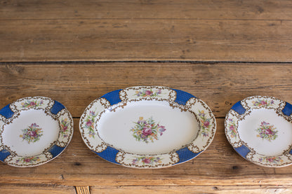 Mid-Century Floral Set, Cobalt & Gilt