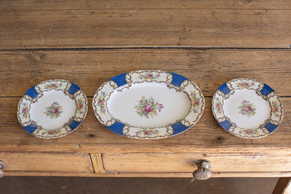 Mid-Century Floral Set, Cobalt & Gilt