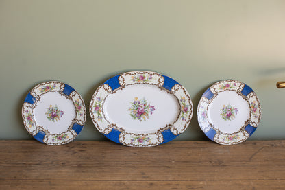 Mid-Century Floral Set, Cobalt & Gilt
