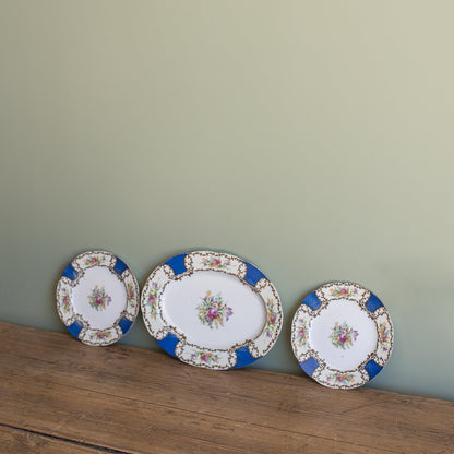 Mid-Century Floral Set, Cobalt & Gilt