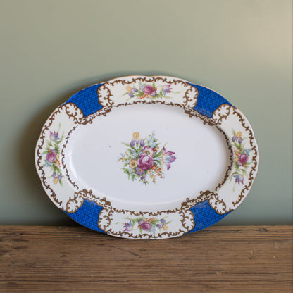 Mid-Century Floral Set, Cobalt & Gilt