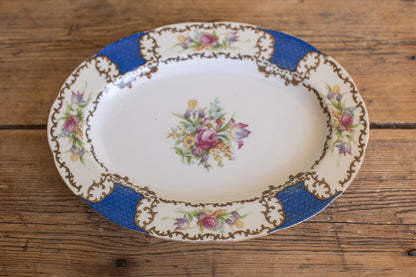 Mid-Century Floral Set, Cobalt & Gilt