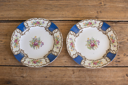 Mid-Century Floral Set, Cobalt & Gilt