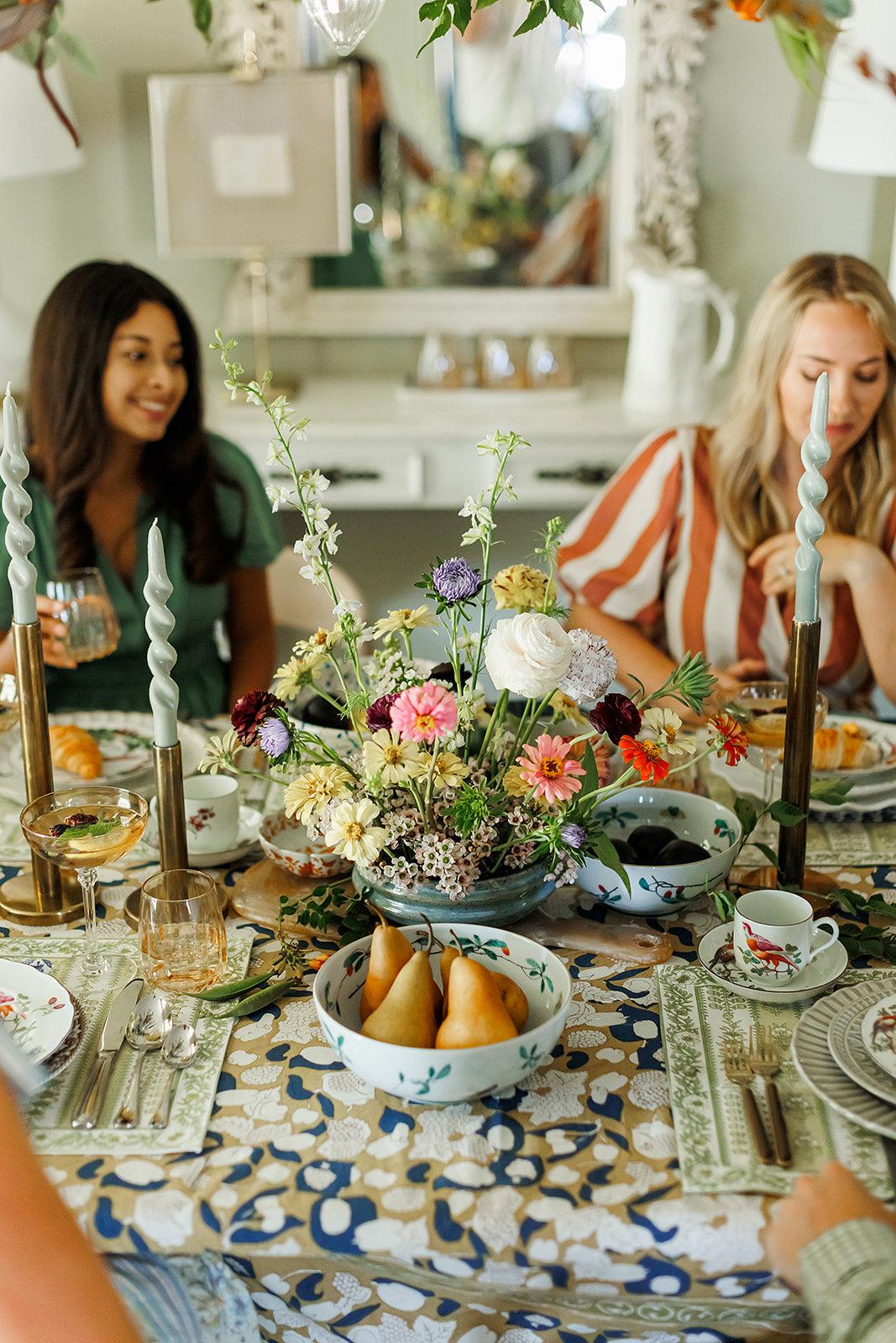 Mustard and Blue Harvest Tablecloth