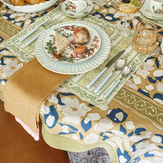 Mustard and Blue Harvest Tablecloth