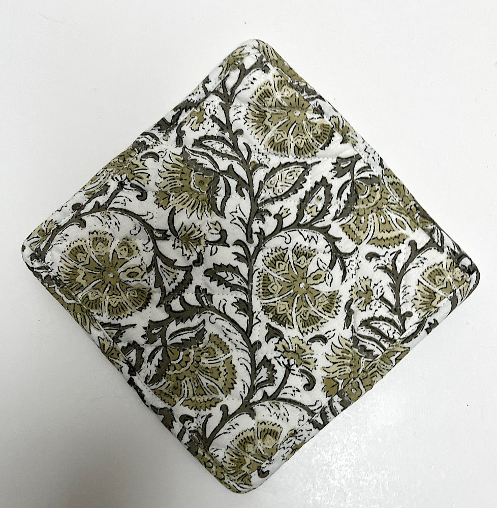 Green Hand Block Printed Potholder