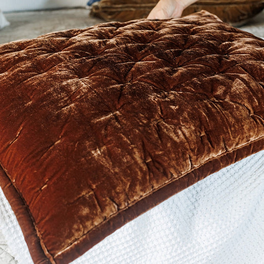 Quilted Faux Silk Bedding, Copper Brown