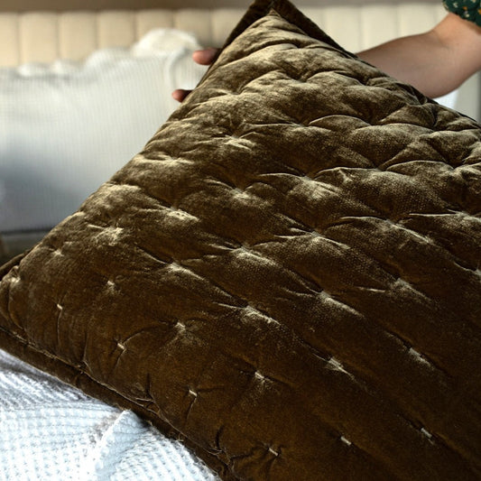 Quilted Faux Silk Bedding, Dark Olive