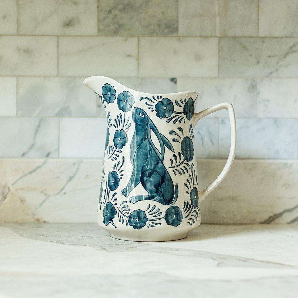 Hand-Painted Rabbit Stoneware Pitcher – OAKSTREET