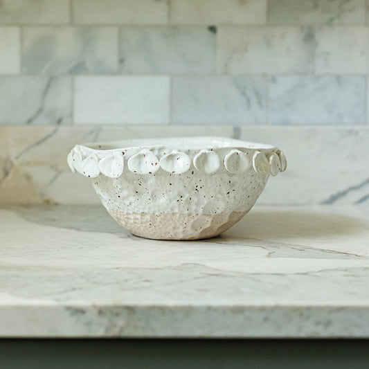 Glazed Stoneware Bowl, Shell Trim