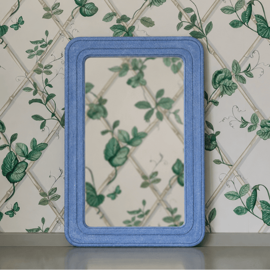 Cornflower Blue Raffia Mirror - OAKSTREET SHOPPE