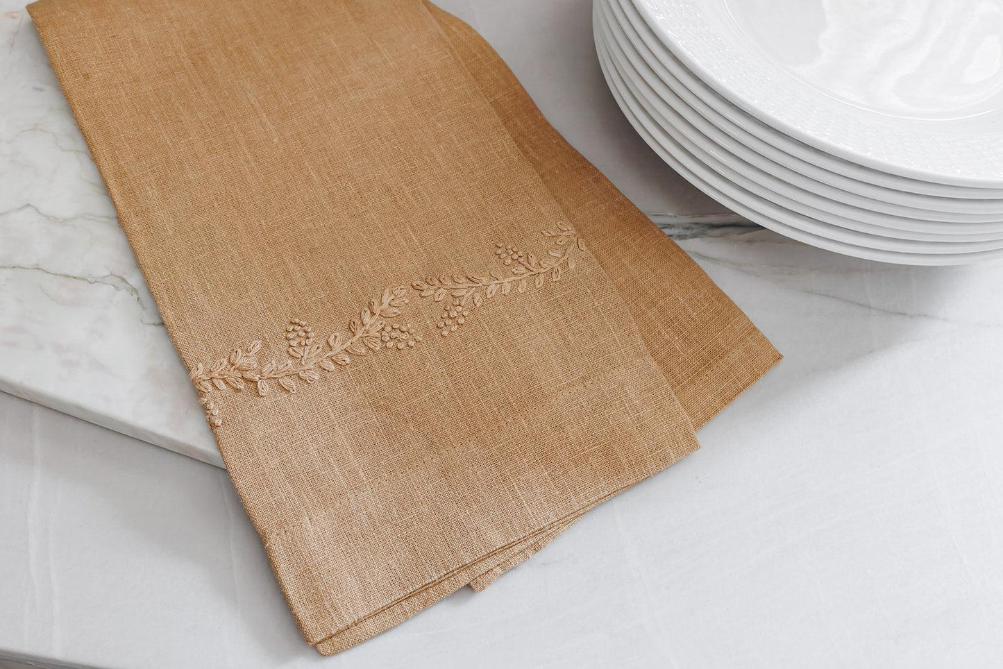 Embroidered Hand Towel, Curry