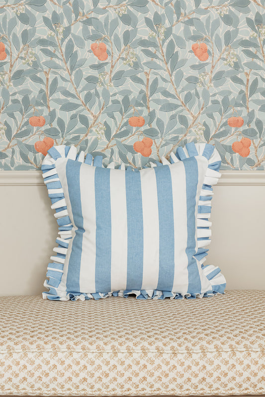 Blue White Stripe Ruffle Pillow