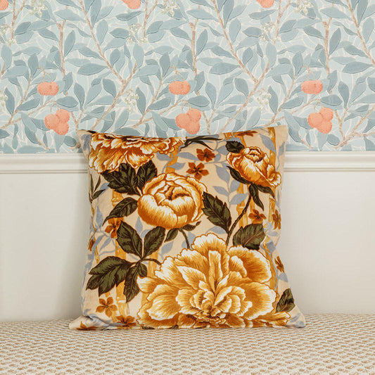 Cornflower and Gold Floral Pillow