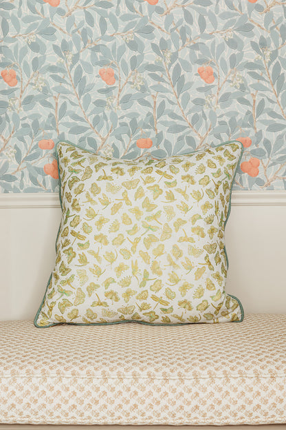 Golden Butterfly Pillows with Green Piping