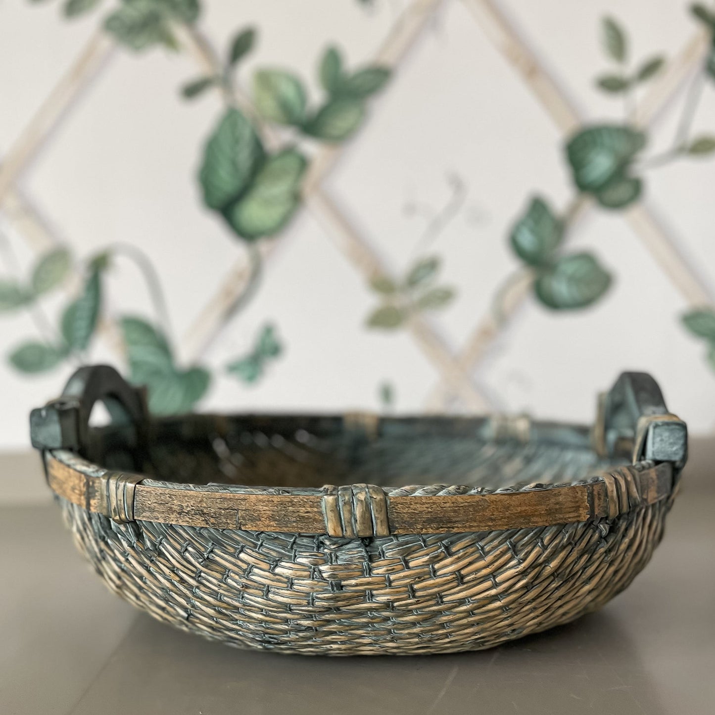 Weathered Wicker & Wood Basket