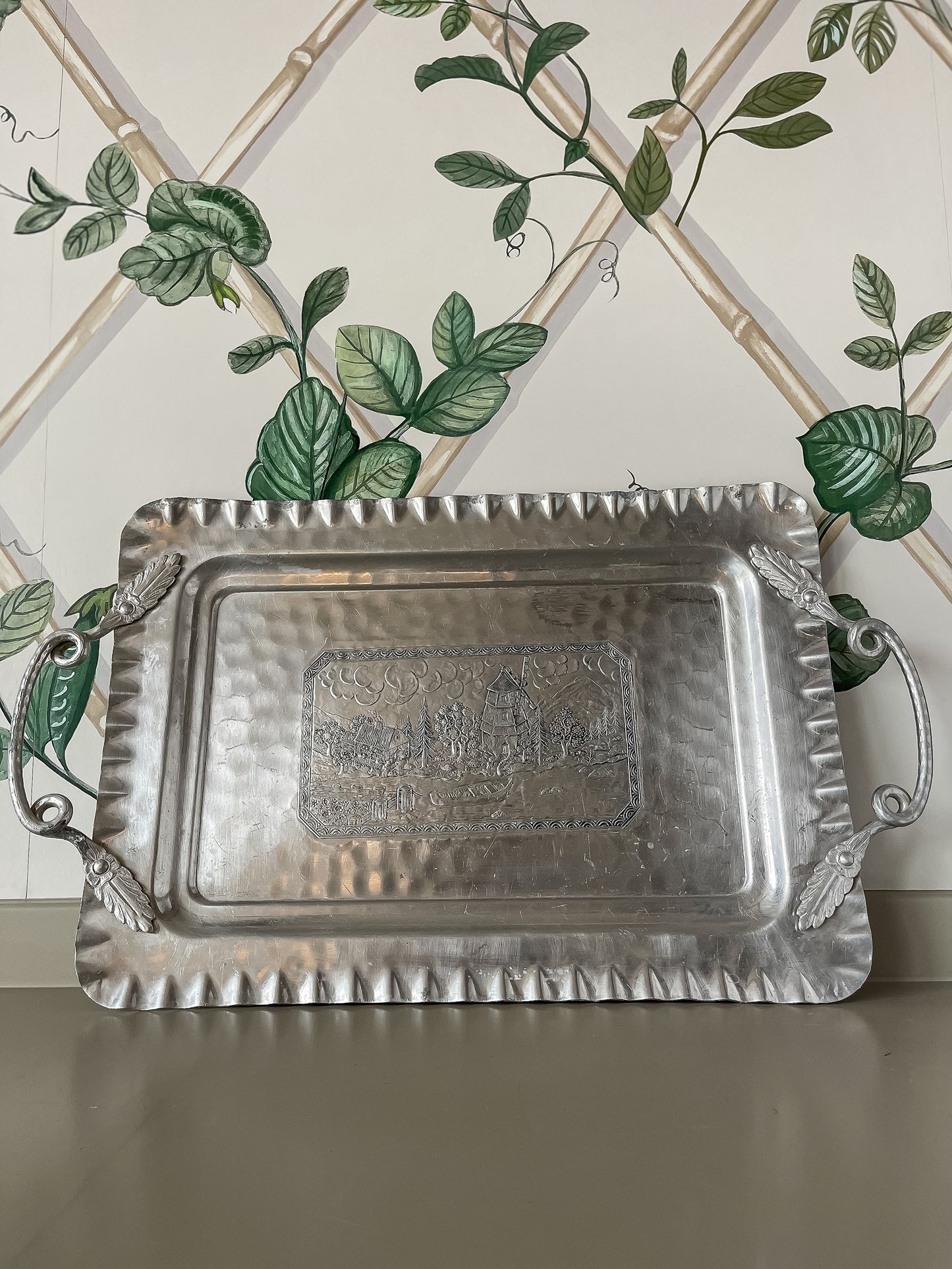 Embossed Silver Aluminum Serving Tray