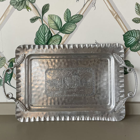 Embossed Silver Aluminum Serving Tray