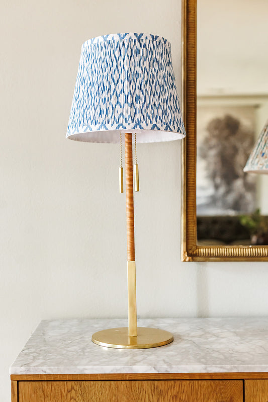 pleated lampshade blue white ikat oakstreet shoppe