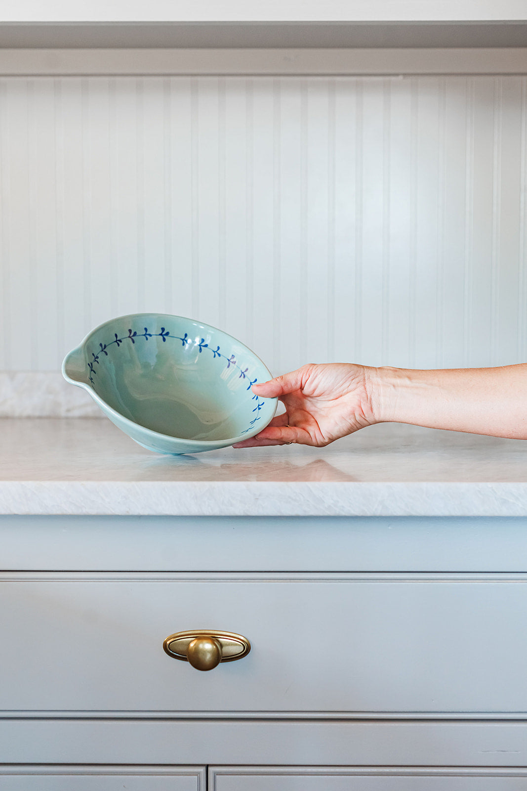 blue spouted handpainted bowl oakstreet shoppe