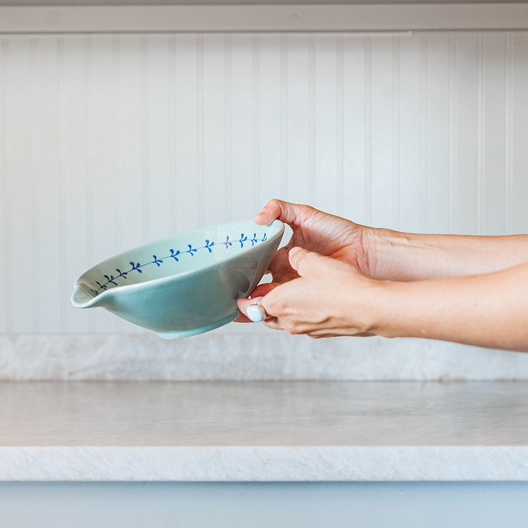 blue spouted handpainted bowl oakstreet shoppe