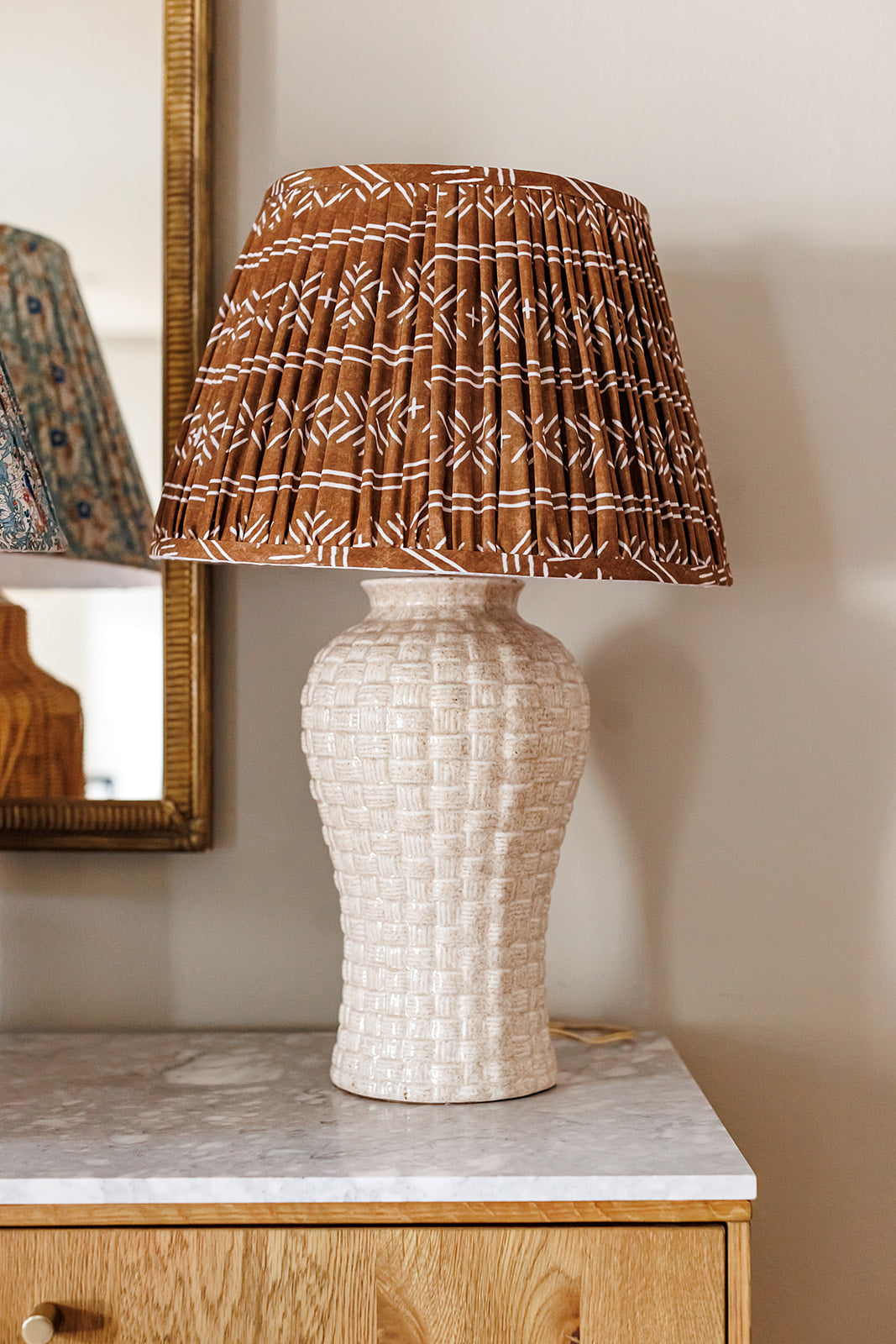 brown and white tribal lampshade pleated oakstreet shoppe