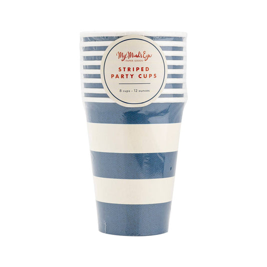 Blue & White Striped Paper Cups
