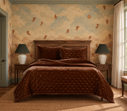 Quilted Faux Silk Bedding, Copper Brown