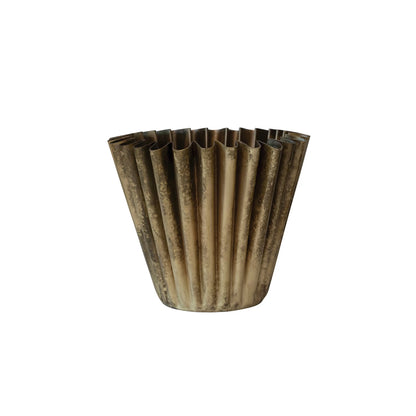 Fluted Metal Planter, Brass Finish