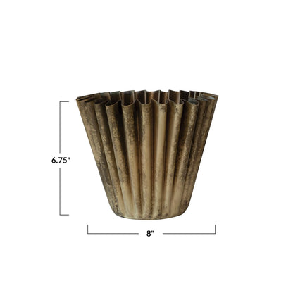 Fluted Metal Planter, Brass Finish