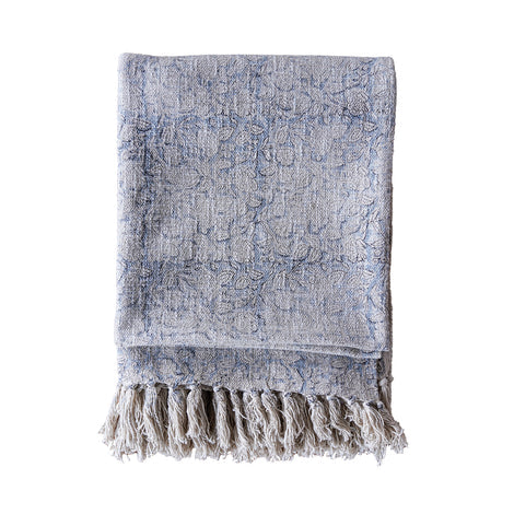 Handloom Blue Printed Throw