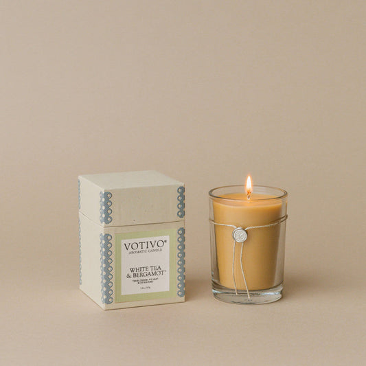 Votivo Glass Candle, White Tea & Bergamot