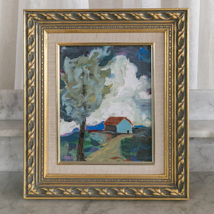 Red Roof Painting in Gold Frame