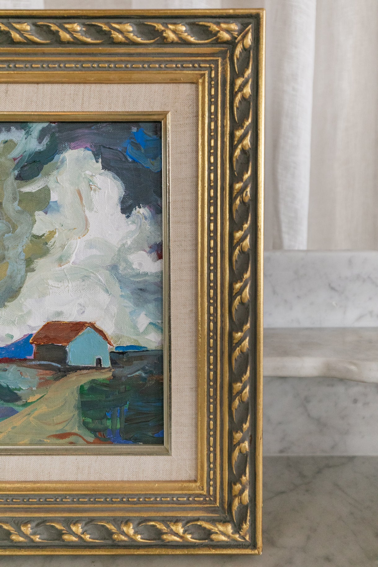 Red Roof Painting in Gold Frame