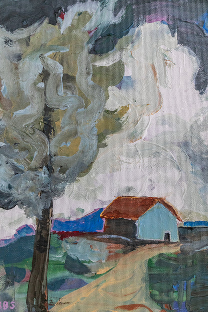 Red Roof Painting in Gold Frame