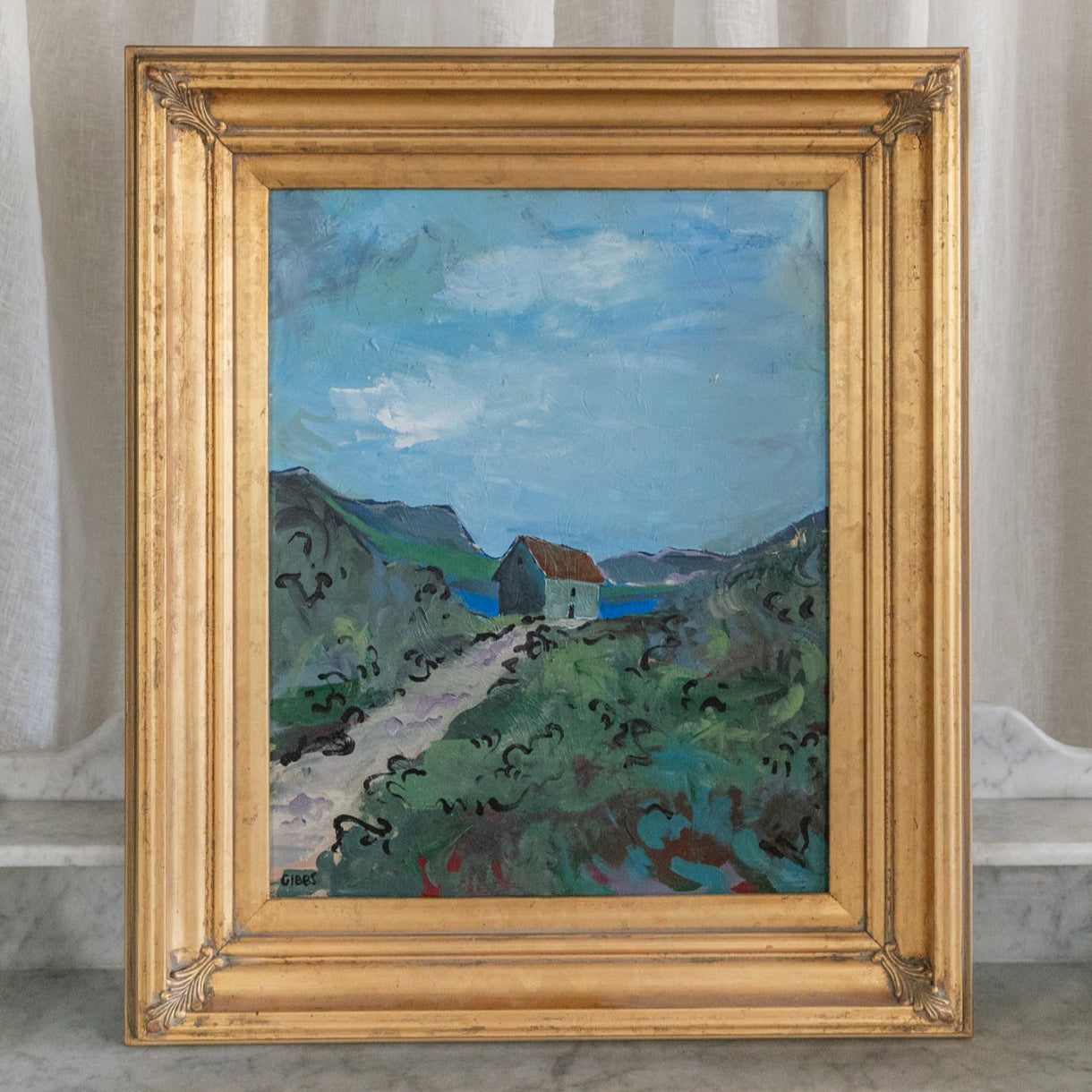 Brown Roof Painting in Gold Frame