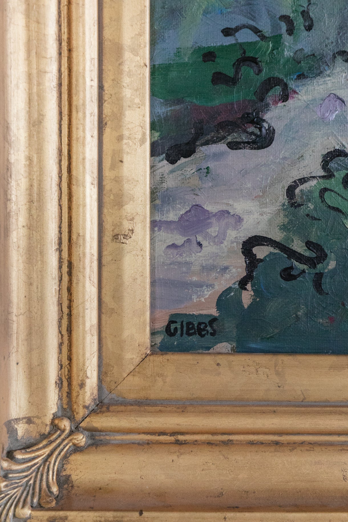 Brown Roof Painting in Gold Frame