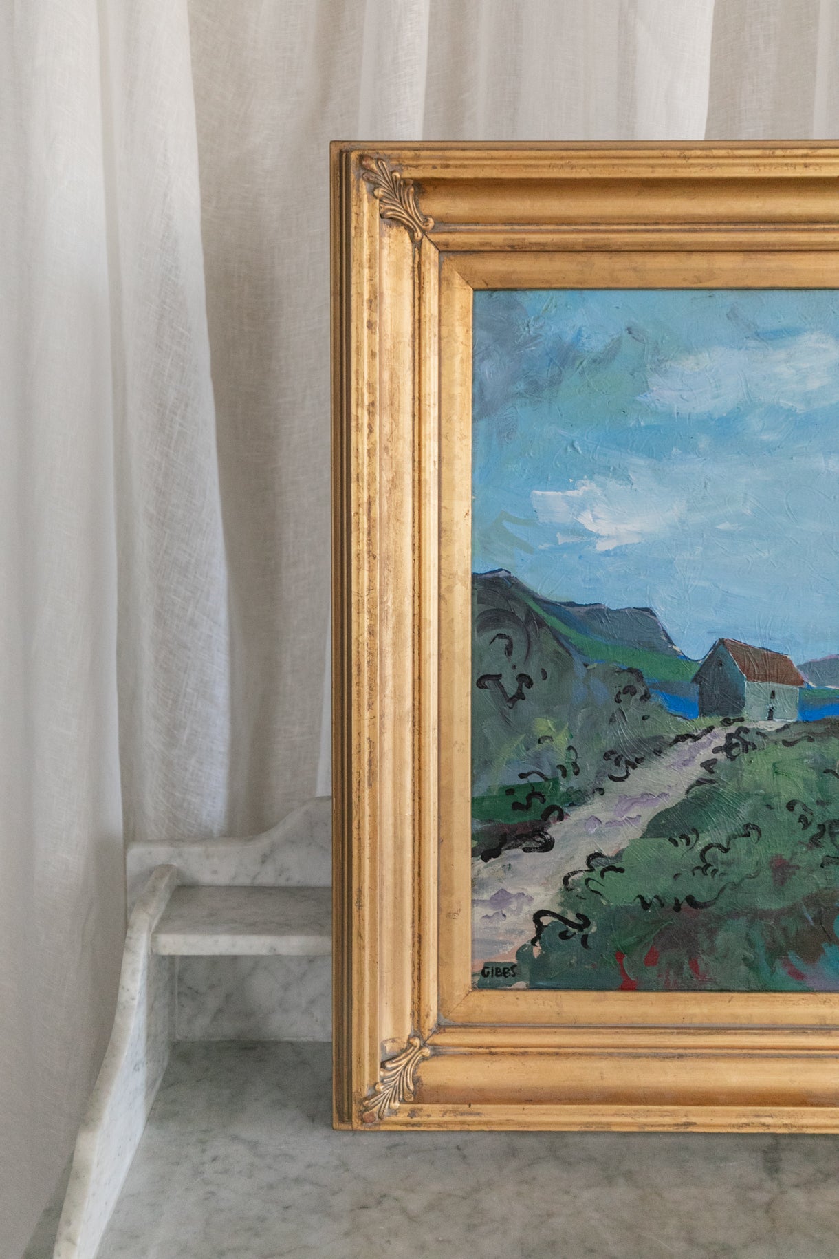 Brown Roof Painting in Gold Frame