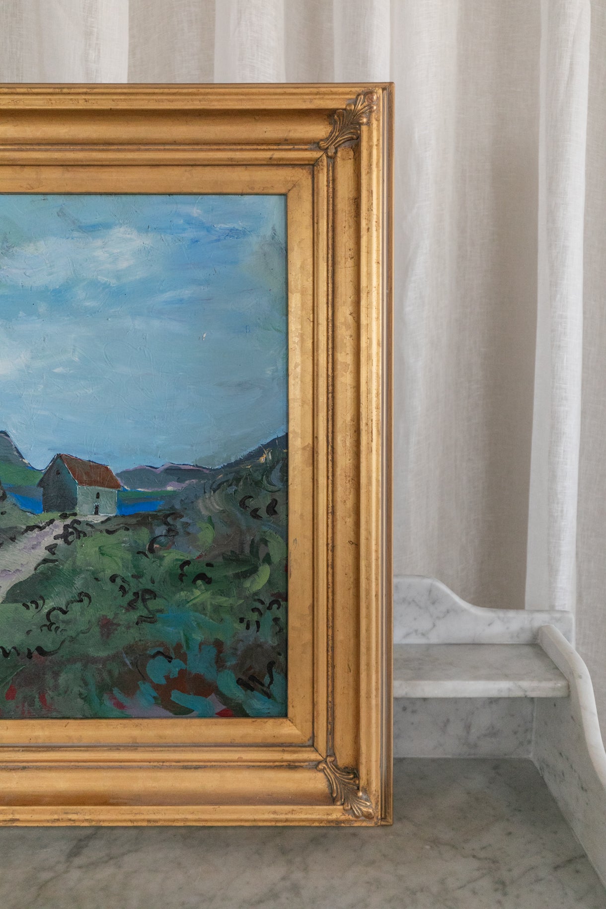 Brown Roof Painting in Gold Frame