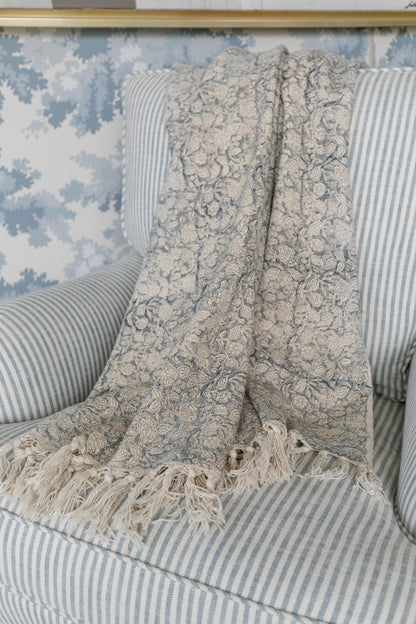 Handloom Blue Printed Throw